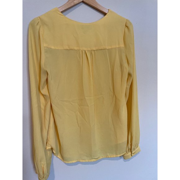 Sugarmint Womens Large Yellow Button Up Blouse V-Neck Long Sleeve Career Wear - Picture 2 of 8